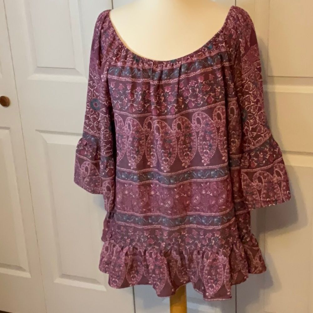 Como Vintage Purple Burgundy Boho‎ Peasant Top Blouse 1X